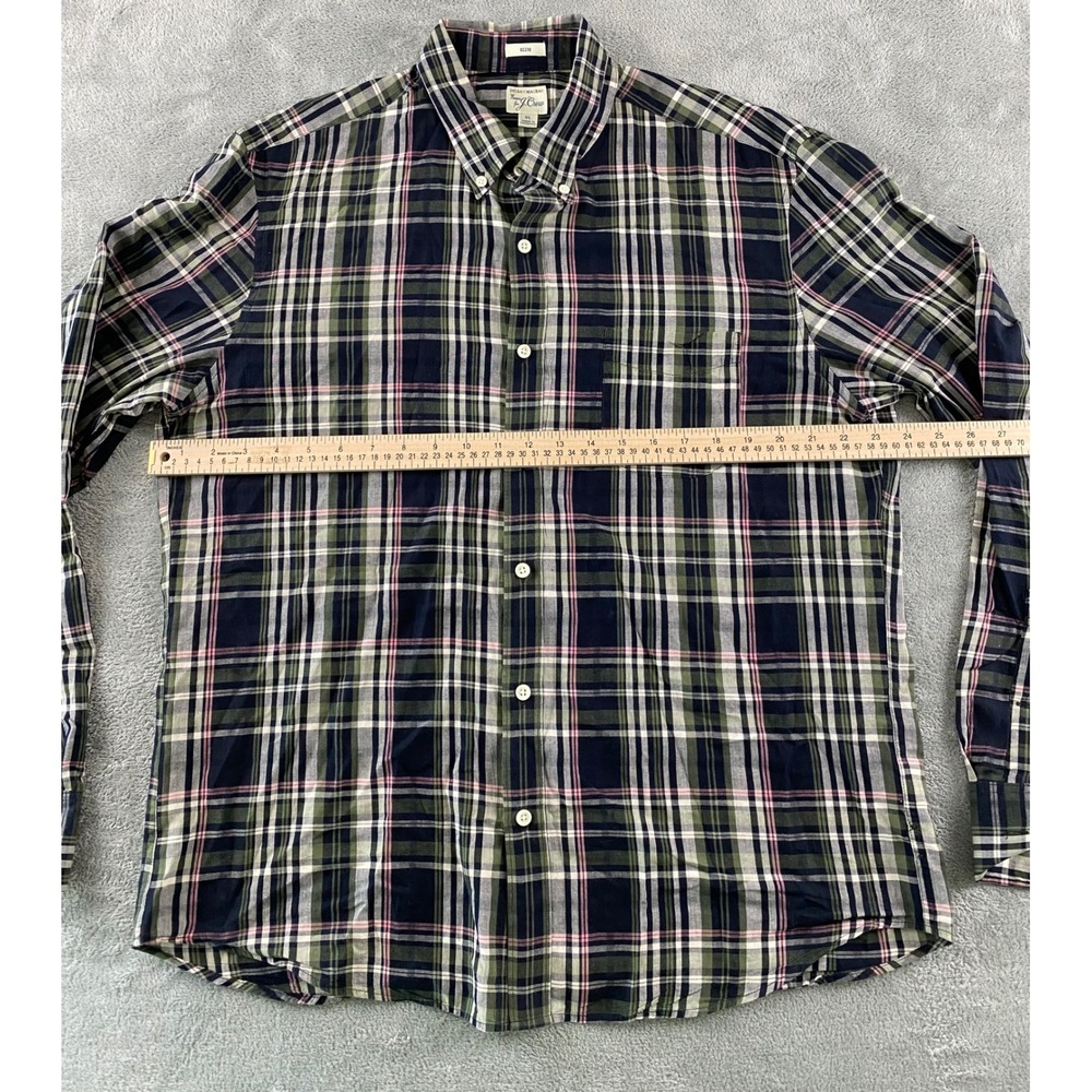 J.Crew Mens XL Slim Fit Indian Madras Plaid Button Down Shirt Navy Green Pink - Picture 5 of 12